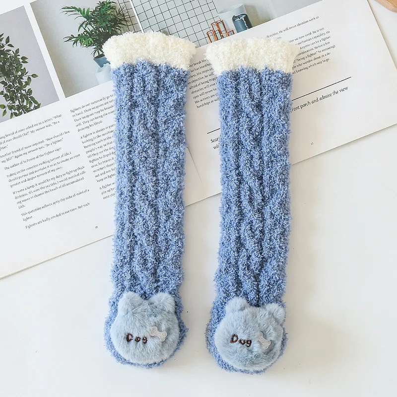 Winter Fuzzy 1-5 Years Baby 3D Doll Socks, Cute Animal Warm Fleece Knee Kids Sock, Boys Girls Home Socks Fluffy Slipper