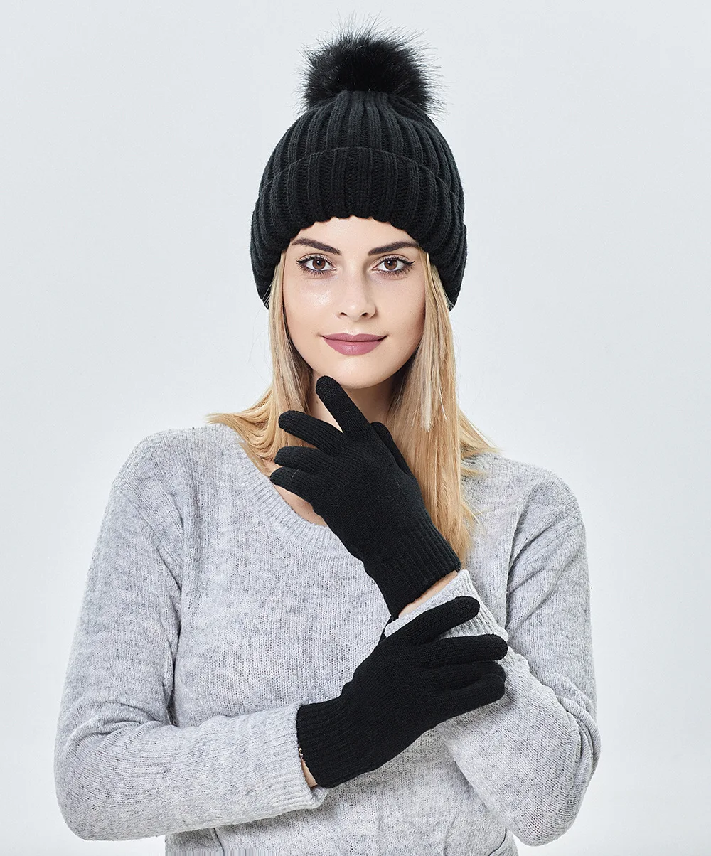 bobble hat and gloves ladies