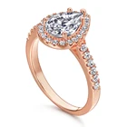 Gold Brilliant 925 Silver Waterdrop Pear Shape CZ Engagement Ring Real Rose Gold Plated Stackable Wedding Rings