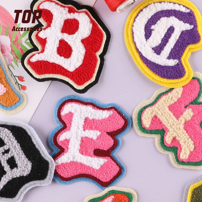 Special Irregular English Letters Wholesale Multicolor Hot Melt Glue Custom Chenille Embroidery Chenille Patches Iron On