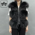 Vest Fur Women Women New Design Winter Luxury Cashmere Fluffy Natural Raccoon Fur Vest