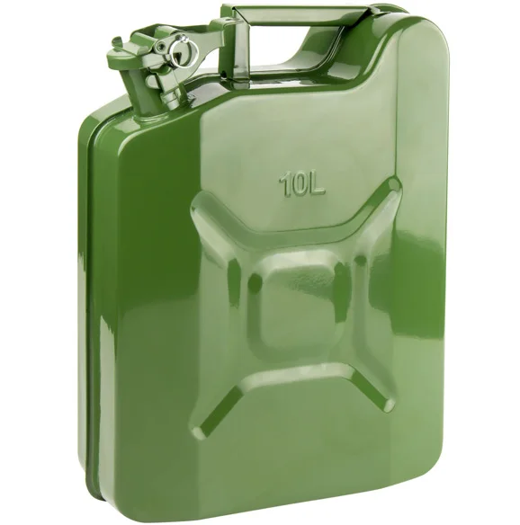 10L 0.8mm Army Backup Jerry Can Gasoline Fuel Can Metal Tank Emergency Green 
