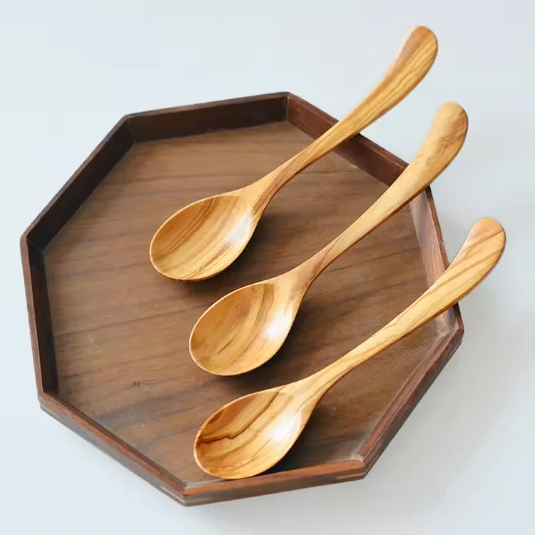 New Olive Wooden Spoon with Long Handle Custom Logo Tasting Spoon for Home Kitchen Hotels Restaurants Wholesale Available