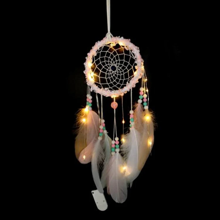 LED Light Handmade Dream Catcher with Feather Wall Car Hanging Decor Craft Gift 