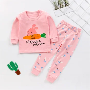 100% Cotton New Design Sleeping Clothes Cartoon Sleepwear 2 Pcs Girl Pajamas Set baby home service soft kids cute outfits