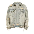 Manufacturers Custom Oversized Drop Shoulder Vintage All Over Distressed Bleach Wash Jeans Denim Jacket