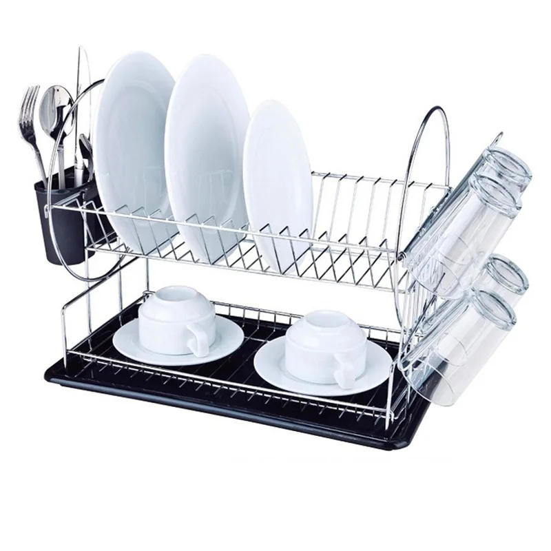 Dish Drying Rack Dish Rack with Tray Compact Dish Drainer for Kitchen Counter Cabinet Black