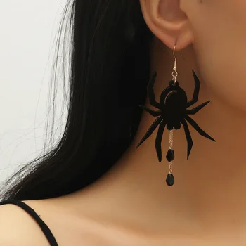2021 Halloween Black Acrylic Spider Earrings Long Animal Drop Earrings for Women Jewelry