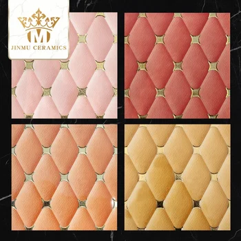 Foshan factory Imitation leather pink ceramic tile living room gold sliver plated porcelain hotel villa decorative wall tiles