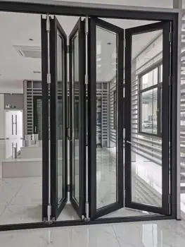 ALUFRONT T80 NFRC Certified Thermal Insulation Personalized Design Black Accordion Door Aluminium Glass Wall Soundproof Exterior