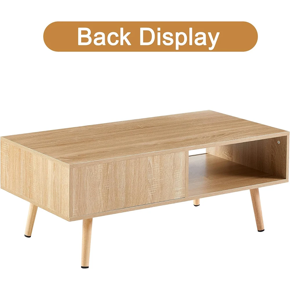 Mid Century Modern Square Coffee Table with Storage Rectangle Wooden Accent Center Tables with Sliding Door Panel and Legs manufacture
