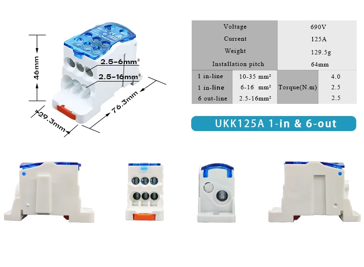 Ukk80a 125a 160a 250a 400a 500a Junction Box With Bus Bars Ip20