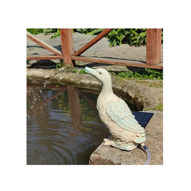 Resin Solar Water Fountain Duck Running Garden Statue Elegant Outdoor Waterfall Fountain Ornament