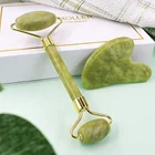 Wholesale Green Facial Roller Jade Roller Gua Sha Set Box 100% Natural Logo Rodillo De Jade