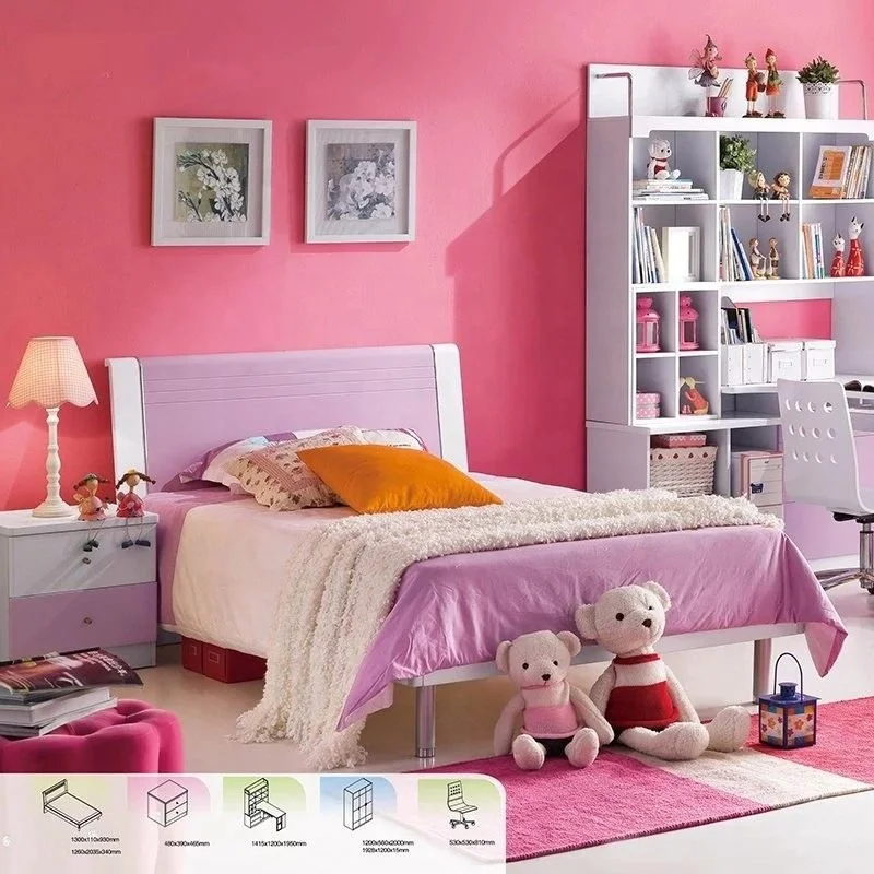 LKAD010 Pink Children Bedroom Furniture Set For Girls Lit Enfant Wooden Youth Girls Bedroom Sets Customize Kids Bed