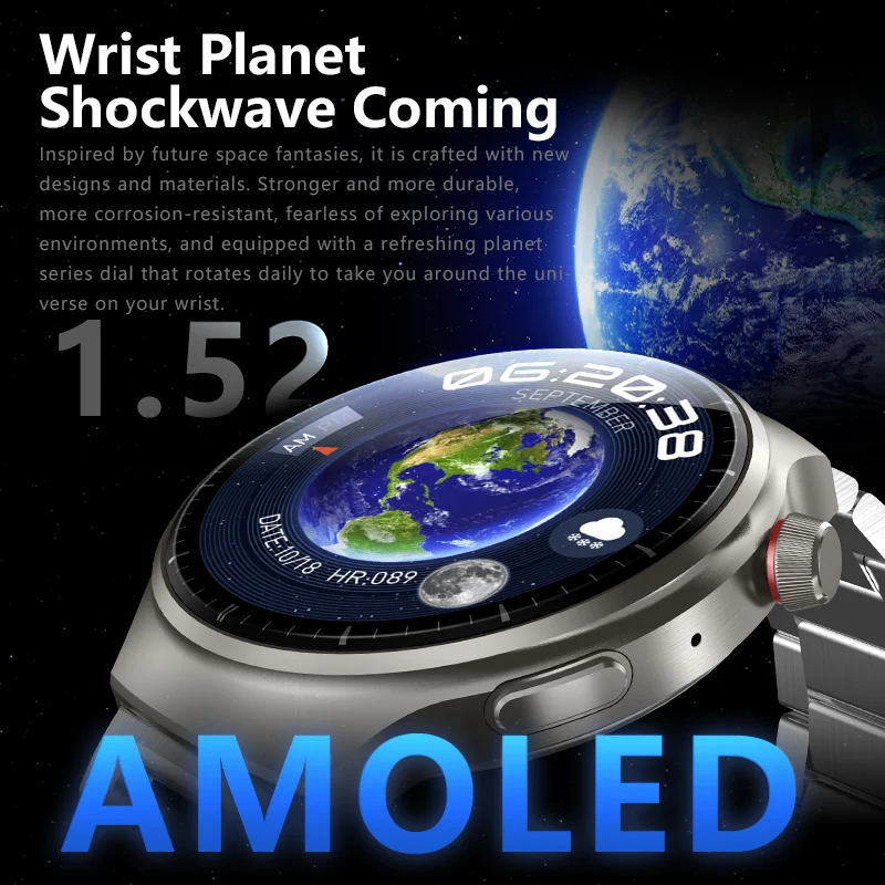 HW6 Max with 3straps 1.52 AMOLED 2024 Smart watch with BT Call GPS Tracker Wireless Charging sport fashion Smartwatch