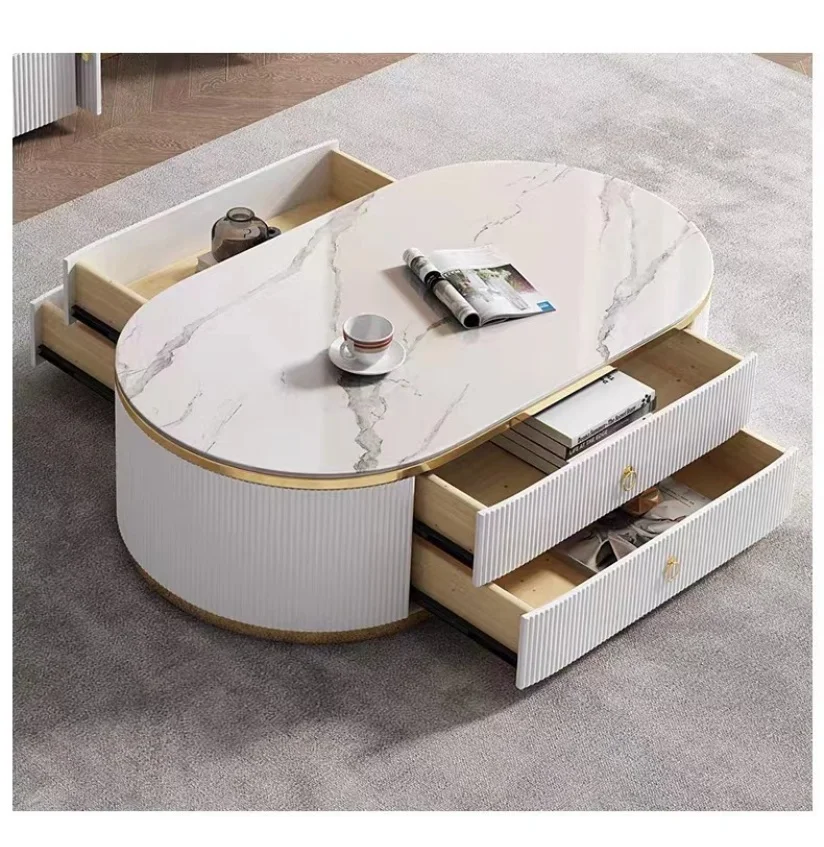 TV Cabinet Modern Simple Living Room Home Furniture Floor Cabinet Rock Slab Coffee Table TV Stand Round Center Table Combination