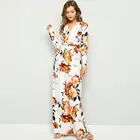 Fashion Casual Dresses Casualautumn Fashion V Neck Plain Floral Printed Casual Dresses