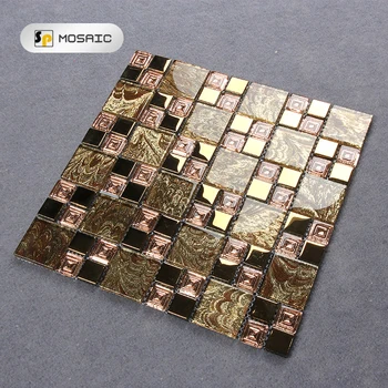 Bathroom and kitchen decoration glass mosaic glossy Wall Decorative Luxury Decoration Golden Gold Mosaic Tile