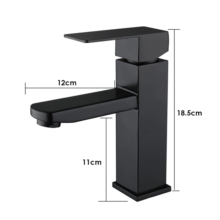 Square Type Stainless Steel Black Basin Faucet