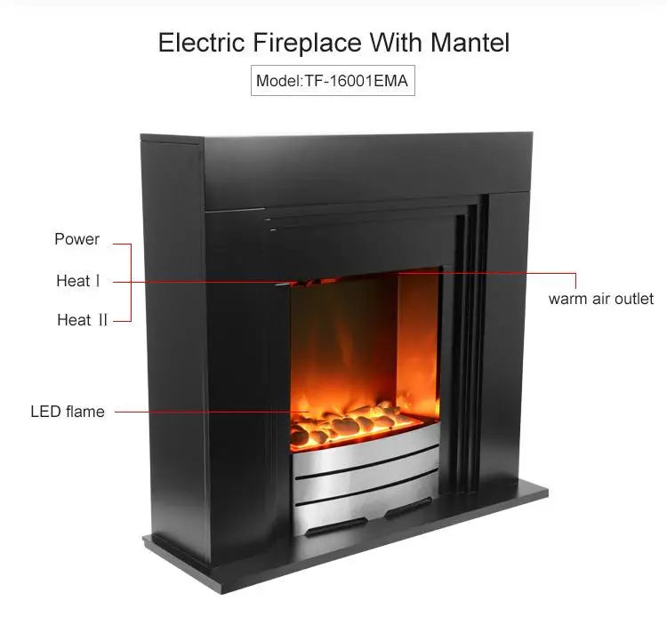 Heater decoration electric fireplace,  simple style wood freestanding electric fireplace with mantel