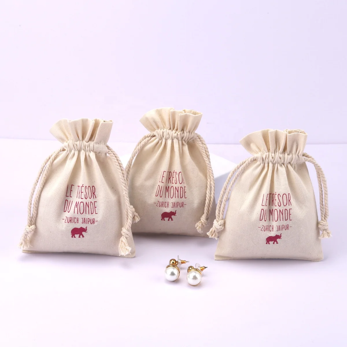 Eco-friendly Small Drawstring Cotton Jewelry Bag Customized Wedding Party Gift Packing Muslin Jewelry Pouch