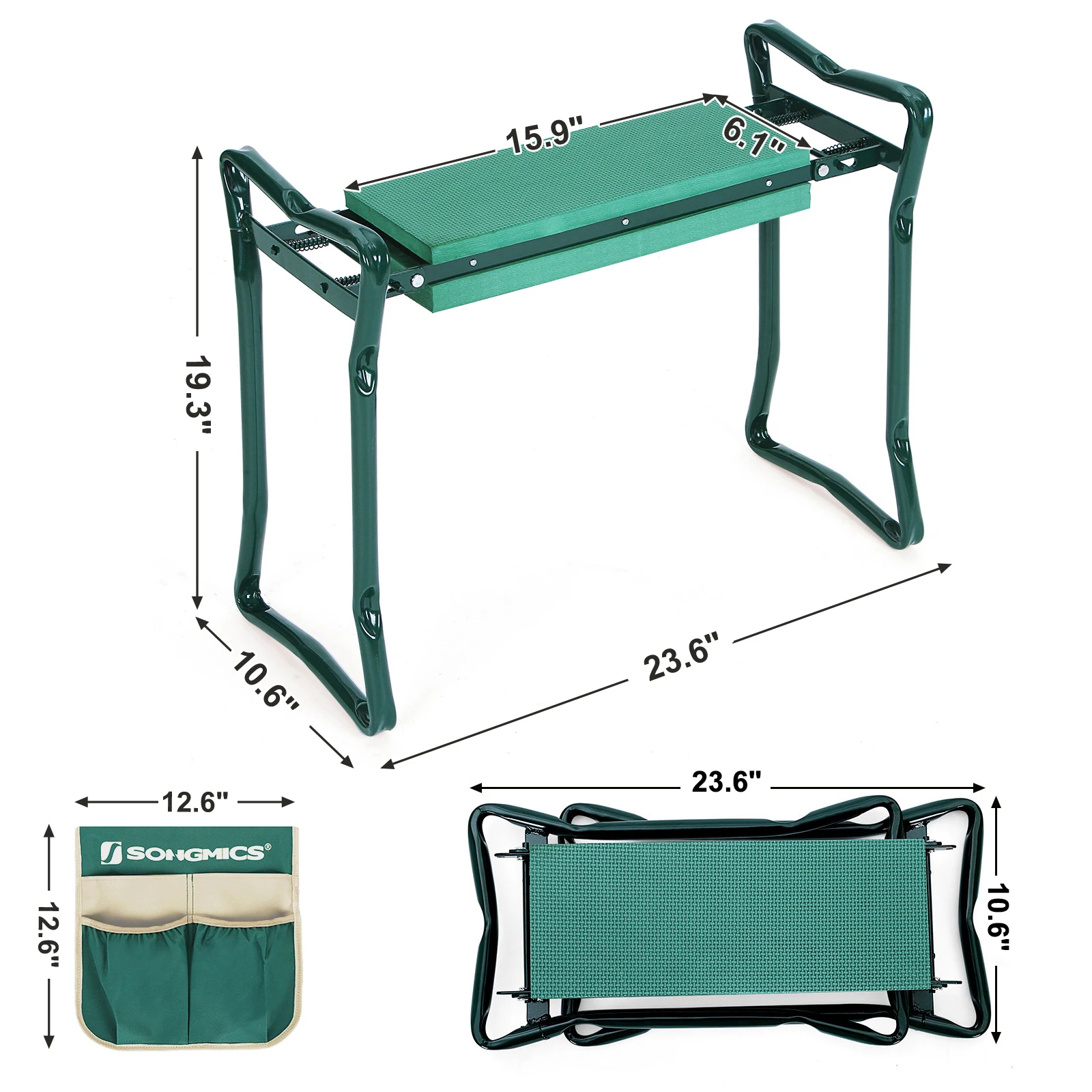 SONGMICS Garden Tools Heavy Duty Gardening Kneeling Bench with Tool Pouch Portable Foldable Garden Kneeler and Seat Stool