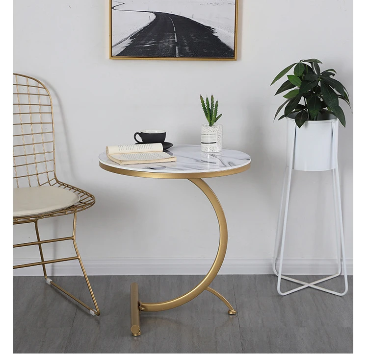 Nordic Style Metal Gold Round Modern Coffee table Corner Marble Side Table