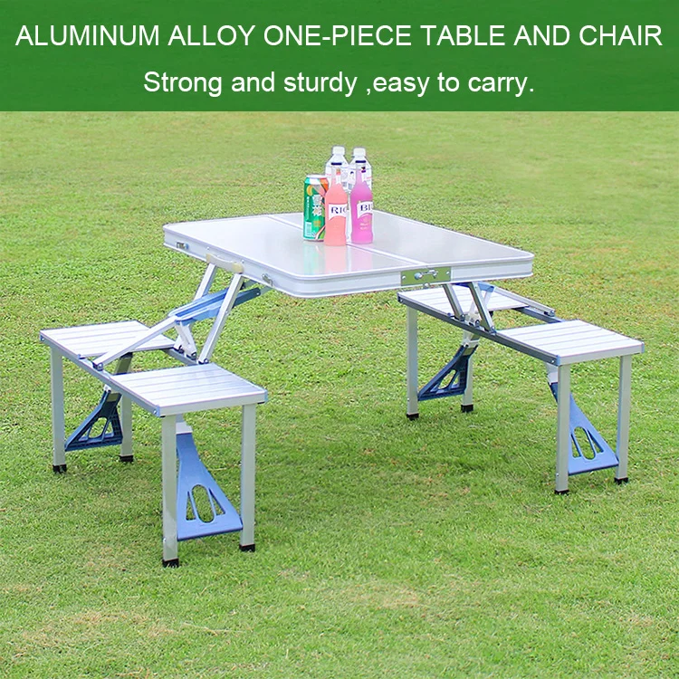 铝制桌椅折叠野餐餐桌野餐桌户外野营行李箱带4个座位