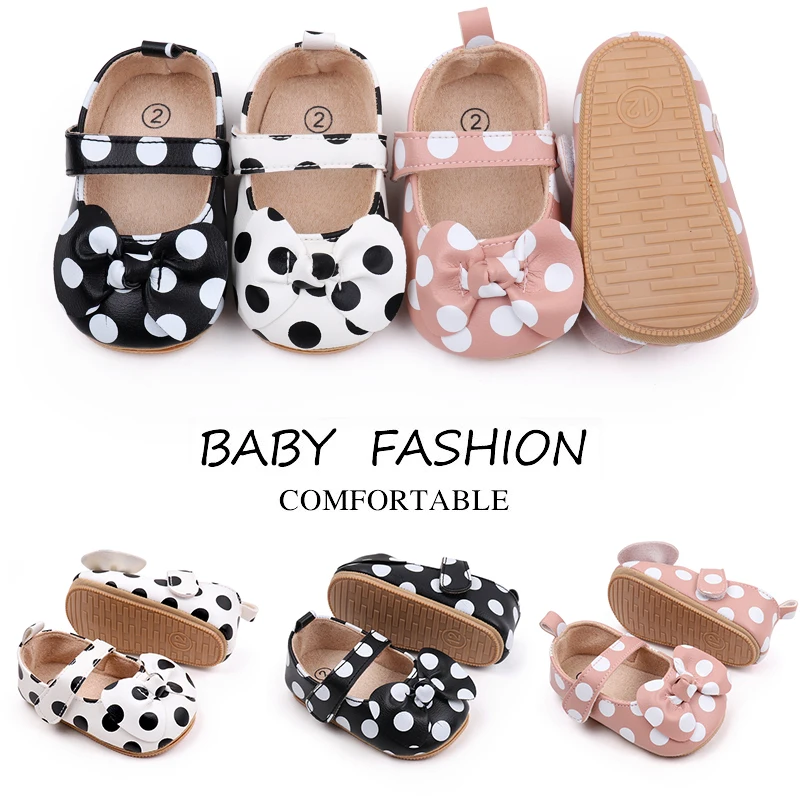 Spring & Summer Color Matching Polka Dot Bow Soft Soled Non-slip Baby Shoes for Girls factory