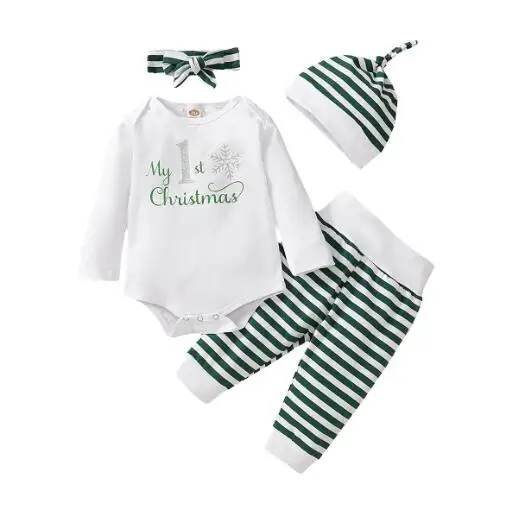 manufacturer Baby Christmas bodysuit and striped trousers with hats sets