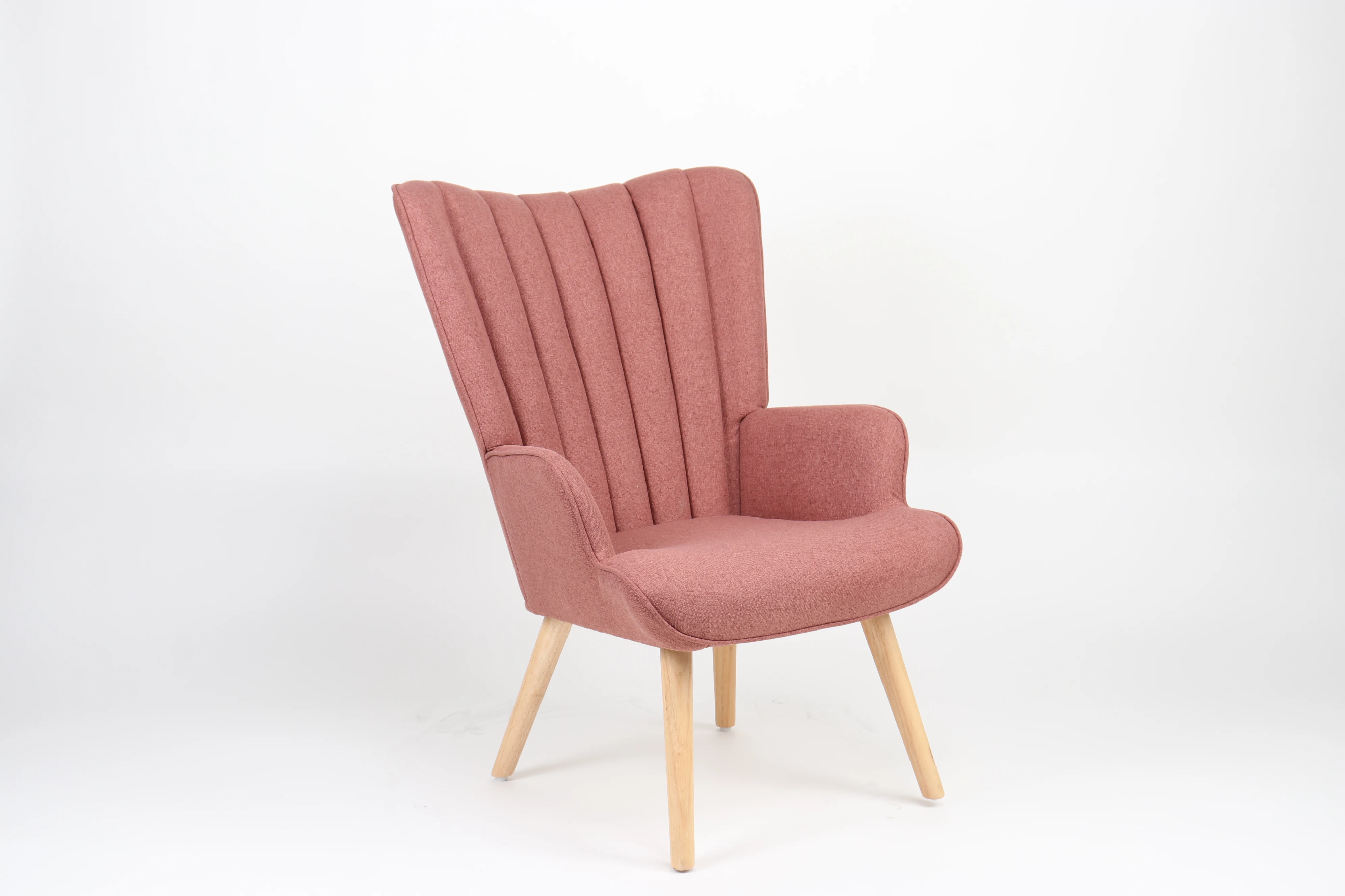 Modern Design Living Room Leisure Chair Pink Fabric Armchair with Wood Legs for Hotel Apartment Use factory