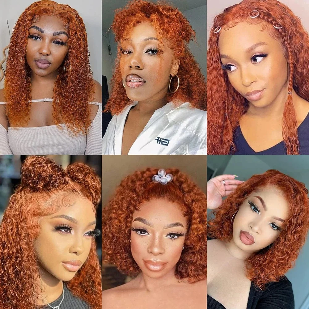 Color Water Wave Ginger Orange Double Drawn Short Bob Raw Wigs Hd Lace Natural 100% Human Hair He Lace Frontal Wig