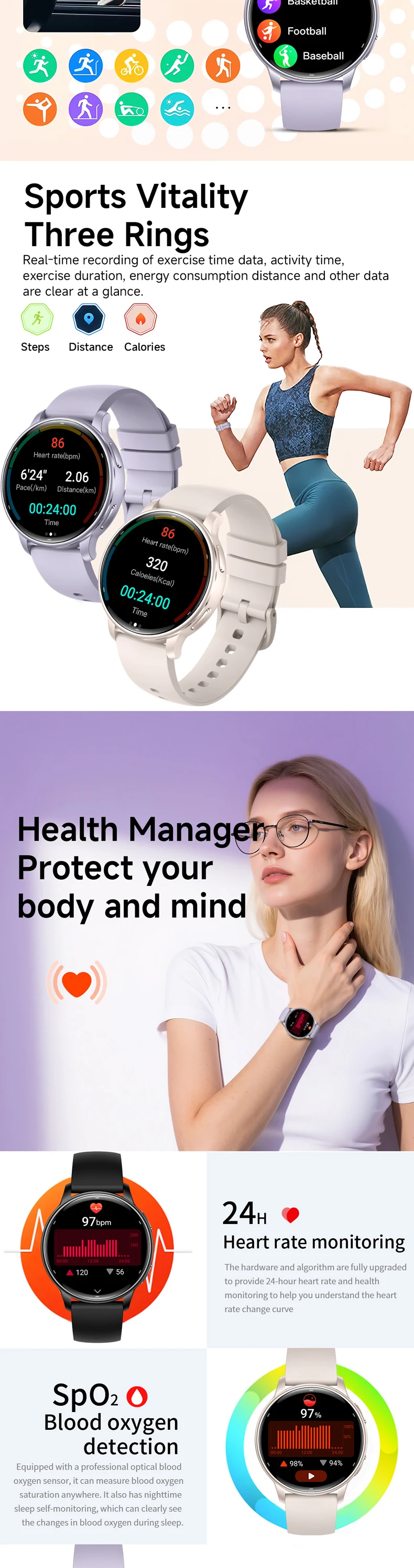 product km96 smart watch for women 132 amoled screen gps tracking 3atm waterproof 450mah battery dual straps fitness tracker-3