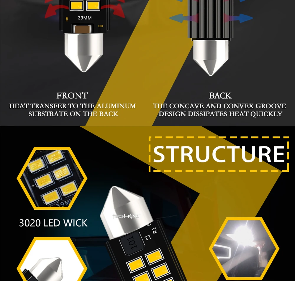 Car Super Bright 31mm 36mm 39mm 41mm 44mm LED Double Pointed Lamp C5W C10W CANBUS 6 SMD LED Reading Light License Plate Light