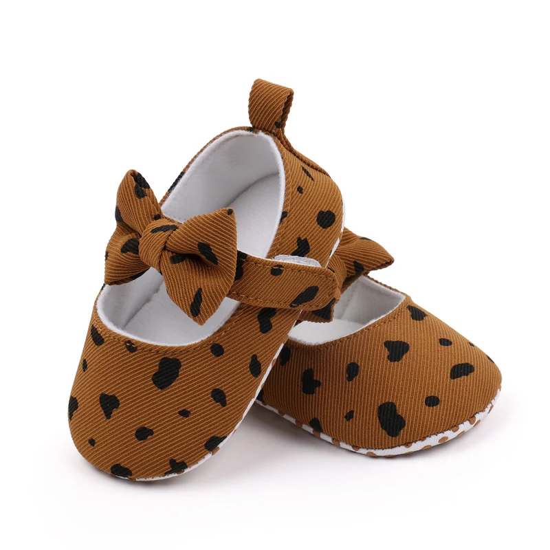 New Cotton Bow Princess Single Shoes for Baby Girls Solid Color Leopard Print Decorative Toddler Shoes details