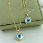 Shell Pendant Personalized Shell Necklace Round Charm Pendant Gold Plated Turkish Amulet Eye Necklace