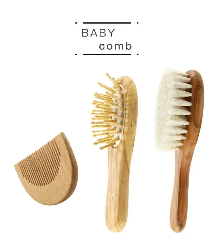 Hot sale wholesale yiwu supplier soft brush massage comb beech wood baby hair comb and brush set