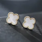 925 Earrings The Most Popular 925 Sliver 4 Leaf Clover Flower Stud Earrings