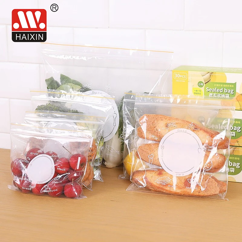 Haixing Plastic Fridge Sealed Bag 15pcs Food Fresh Keeper Self Sealing Bag with Colour  Box Pack