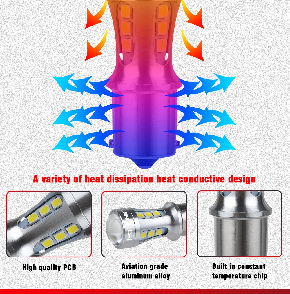TECH KING Super Bright Canbus 12V 5W 3030 18SMD W21/5W 1157 7440 Car Led decode reverse lights Read turn signal brake bulb