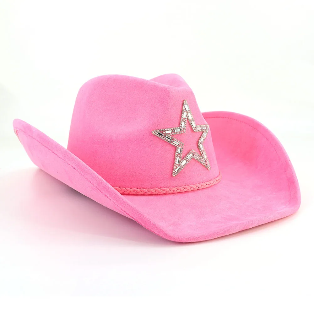 e Stars Hats Wide Brim Felt Cowgirl for Party Classic Women Western Cowboy Hat In Bulk 9