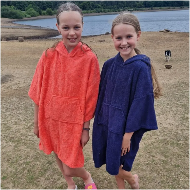 100% cotton terry poncho towel with hooded custom changing robe for adults and kids