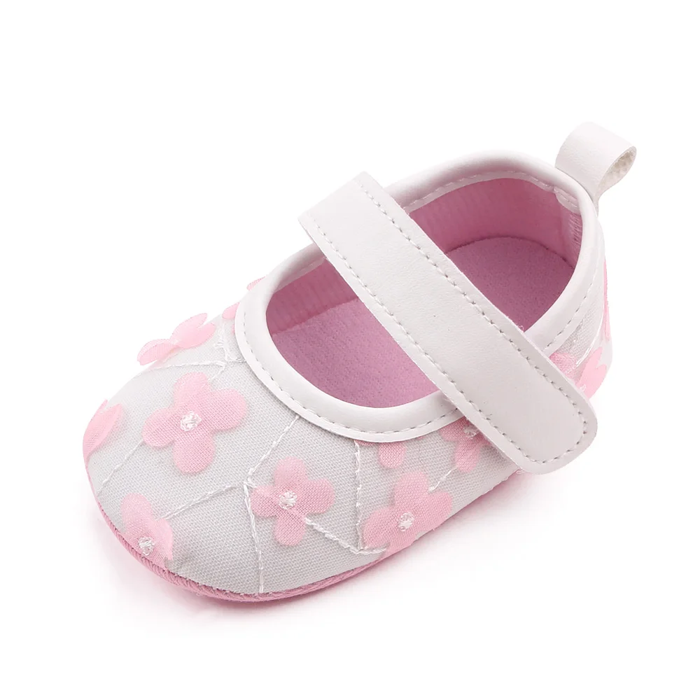 New Infants Cute Solid Color Small Flowers Indoor Soft Soled Toddler Shoes for Baby Girls details