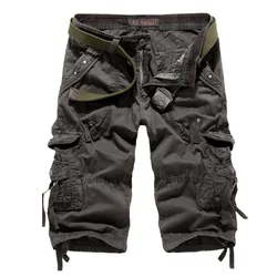 2023 New Fashion Men Cotton Cropped Trousers Shorts Calf Length Zipper Multi-pocket Loose Overalls Casual Half Shorts