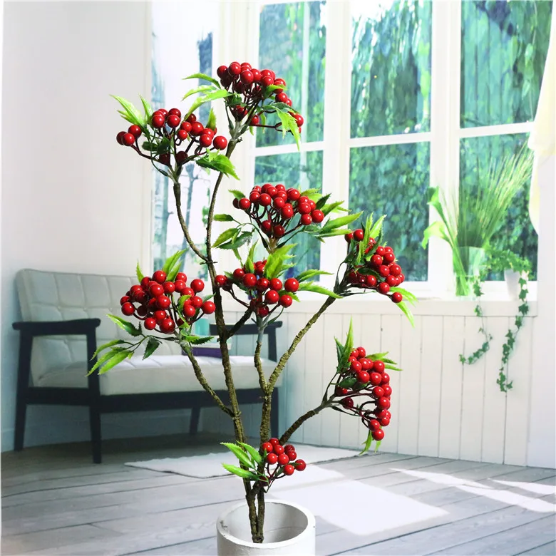 Berry Branches Flowers Long Artificial Wedding Floral Home Plant Decoration 