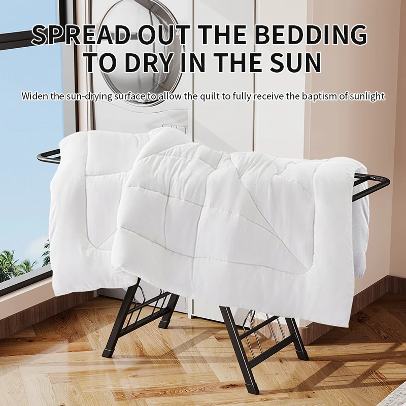 product sturdy metal gull wing clothes drying rack standing type detachable functional design space saving collapsible laundry rack-6