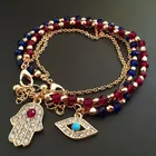 Jewelry Blue Set Fashion Jewelry Blue Crystal Glass Fatima Palm Eye Bracelet Set In Diamond