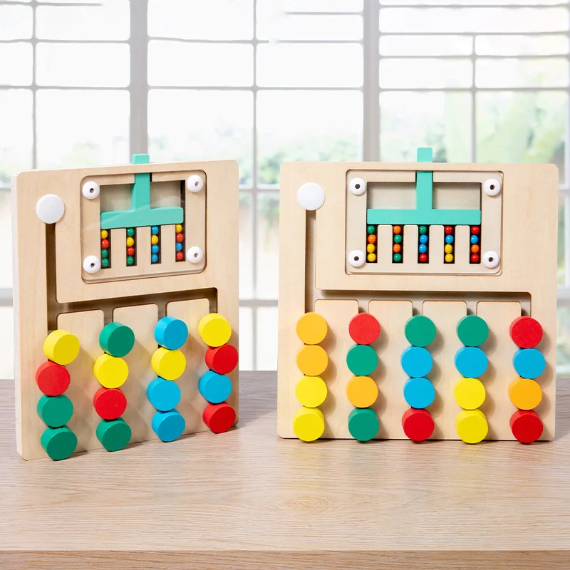 Montessori STEM-Lernspielzeug Schiebepuzzle Fünf Farbabstimmung Denksportaufgaben Logikspiel Vorschulisches pädagogisches Holzspielzeug Herstellung