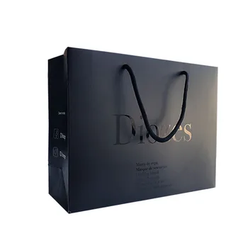 Low MOQ custom matt black printed luxury shopping paper gift bags with UV spot logos print